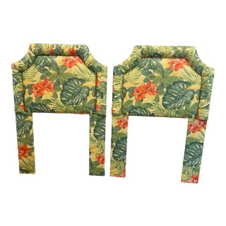 Custom Upholstered Tropical Twin Headboards- a Pair For Sale
