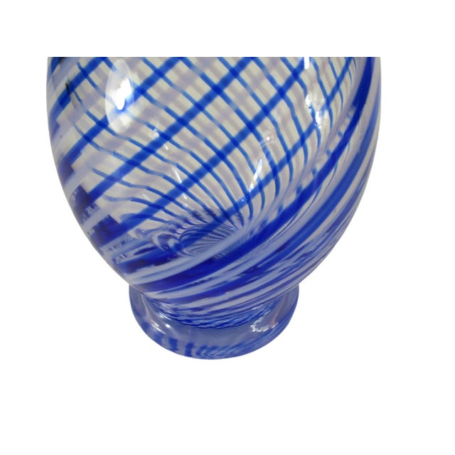 Late 20th Century Turkish Pasabahce Blue Spiral Pattern Ruffle Top Vase For Sale - Image 4 of 11
