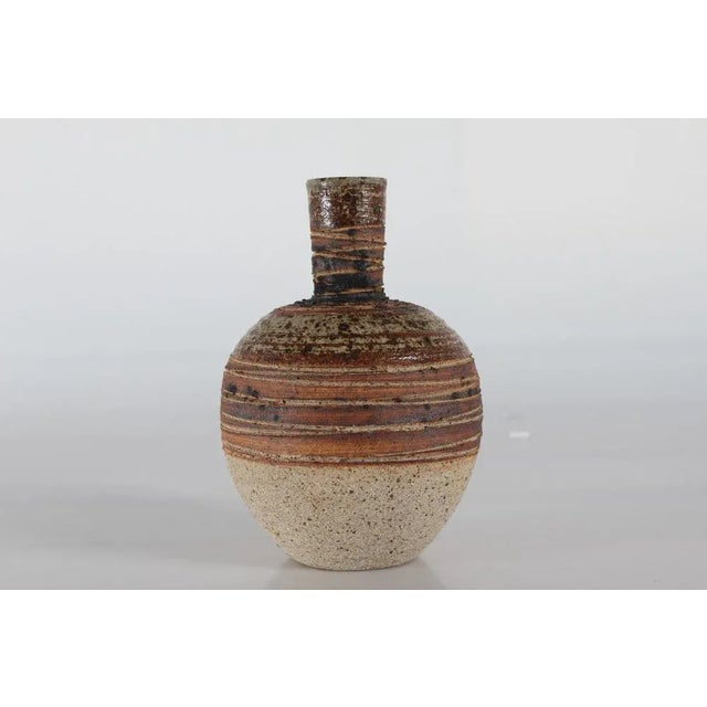 Mid-Century Modern Danish Rustic Stoneware Vase in Chamotte Clay with Stripe Decor by Tue Poulsen, 1970s For Sale - Image 3 of 9