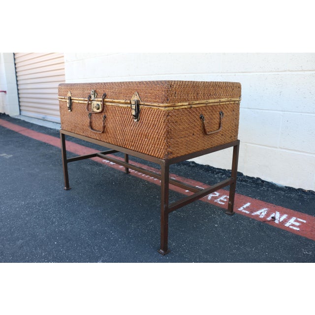 19th Century Woven Rattan & Bamboo Trunk on Metal Stand For Sale - Image 4 of 18