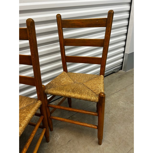 Set of Four Antique Wooden Ladder Back Chairs For Sale - Image 11 of 12