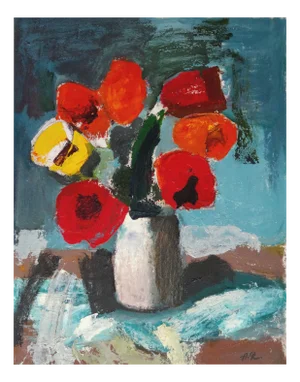 Aleksandr Rodin, Tulips, Double-Sided Oil on Canvas, 1975