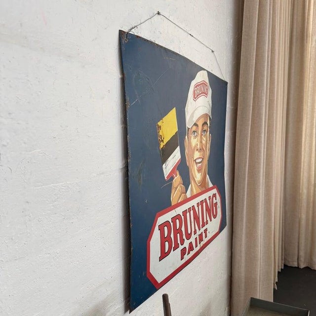 1950s Large Mid Century Metal "Bruning Paint" Advertisement Sign For Sale - Image 9 of 9