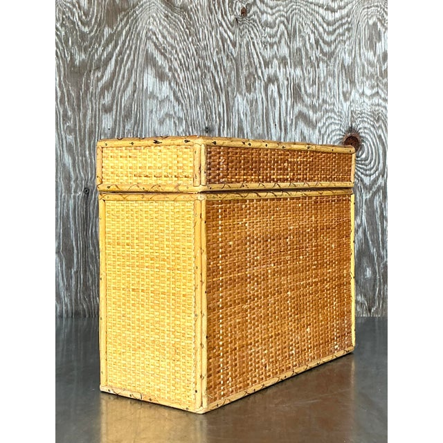 Mid-Century Modern Vintage Boho Woven Rattan Lidded Box For Sale - Image 3 of 11
