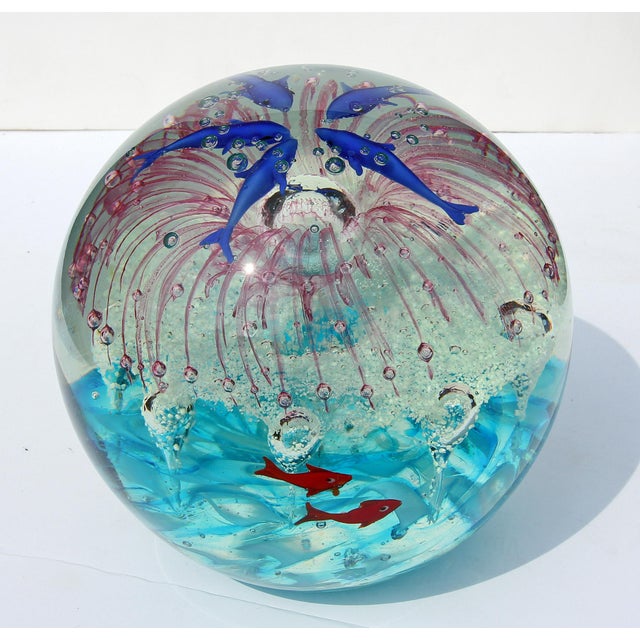 Murano Glass Paperweight Internal Decorations of Dolphins and Sea Life
