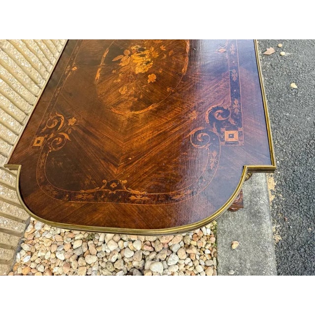 Brown Antique French Napoleon III-style Marquestry Inlaid Coffee Table For Sale - Image 8 of 18