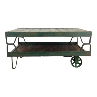 Mid Century Two Tier Industrial Cart Coffee Table For Sale