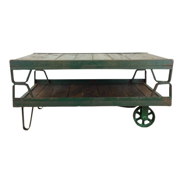 Mid Century Two Tier Industrial Cart Coffee Table For Sale