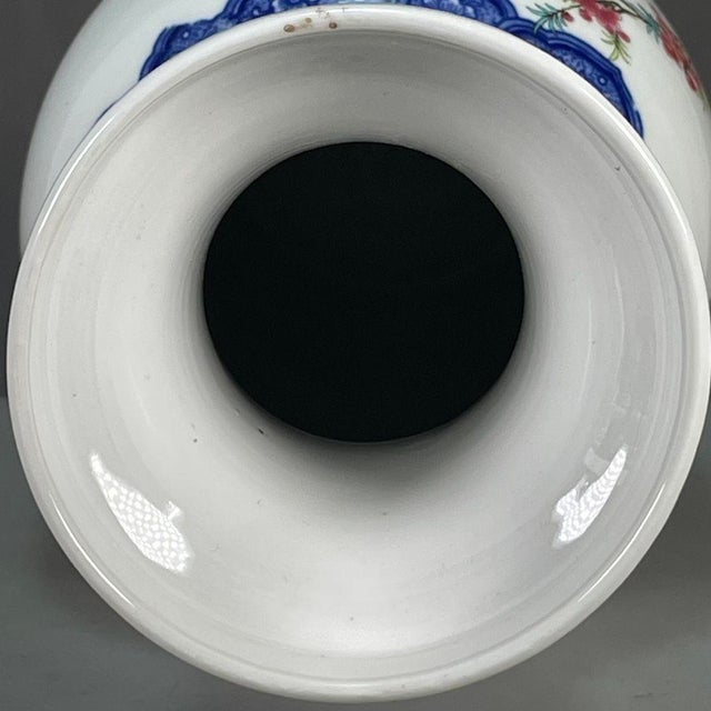 Pair of Chinese Blue & White Famille Rose Porcelain Vases With Crane Motif For Sale - Image 9 of 9