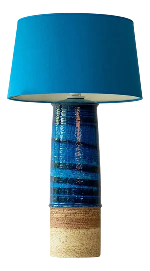Aqua and Sand Ceramic Table Lamp with Blue Silk Lampshade attributed to R. Houben, 1970s