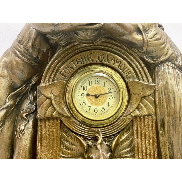 Brown Large French Art Nouveau No 112 Fontaine De Labour Table Clock in Plaster from Lb Deposee, 1890s For Sale - Image 8 of 14