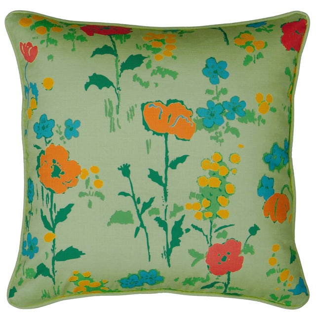 French 22" Paule Marrot Poppies Pillow Cover in Green For Sale - Image 3 of 3