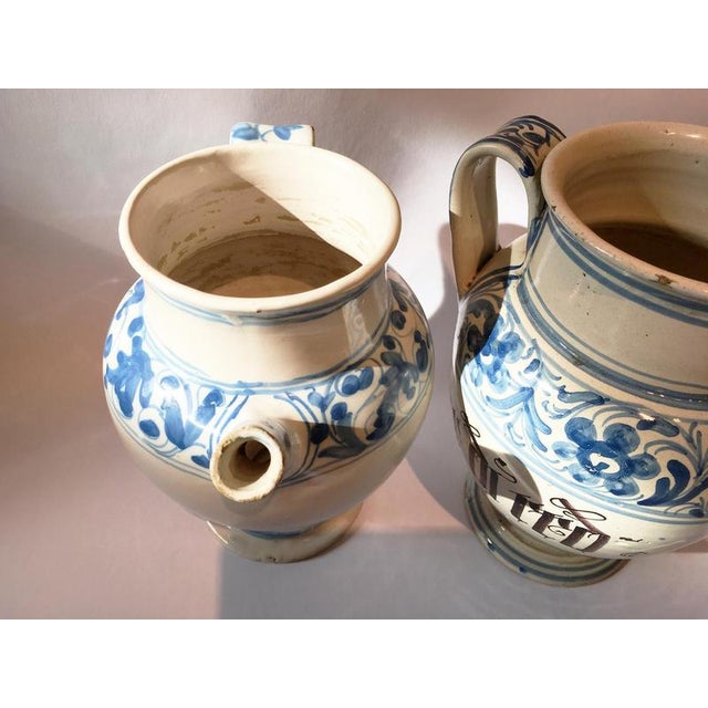 White and Blue Ceramic Pharmacy Carafes, Italy, Mid-18th Century, Set of 2 For Sale - Image 10 of 18