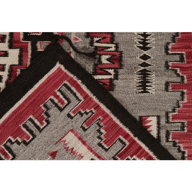 Textile Navajo Tribal Kilim Style Rug in Red, Gray, Black and White Geometric Pattern For Sale - Image 7 of 7