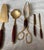 Mid 20th Century Rosewood & Brass Flatware 5 Serving Pieces Tongs Pie Bonbon Spoon Cheese Knife For Sale - Image 4 of 12