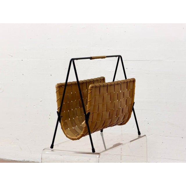 Mid-Century Magazine Rack in Woven Wood and Metal, 1960s For Sale - Image 6 of 14