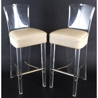 1970s Pair MCM Lucite Bar Chairs / Stools by Hill Manufacturing Co. For Sale