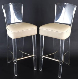 1970s Pair MCM Lucite Bar Chairs / Stools by Hill Manufacturing Co.