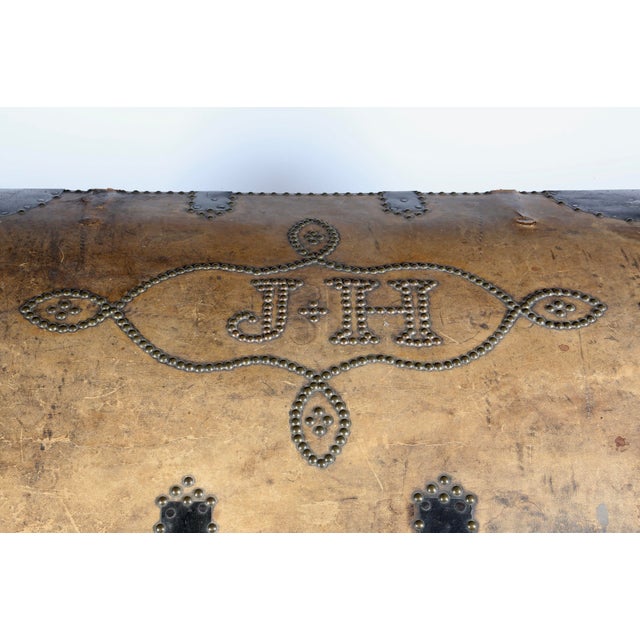 Victorian Domed Leather Trunk with Brass Studwork by Arthur Wannop, 1890s For Sale - Image 3 of 5