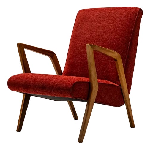 Vintage Italian Armchair in Walnut and Burgundy, 1960s For Sale
