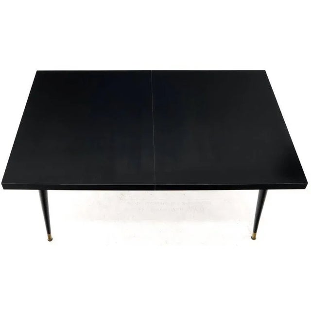 Chocolate Black Laminate Tapered Dowel Legs Dining Table With Extension Board For Sale - Image 8 of 11