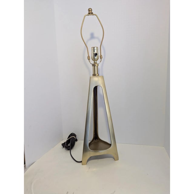 Mid-Century Modern 1960s Mid-Century Modern Brass Triangle Lamp: Moody Geometric Desk Light For Sale - Image 3 of 5