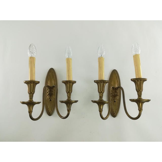 English Brass Double Arm Wall Lamps, Set of 2 For Sale - Image 9 of 9