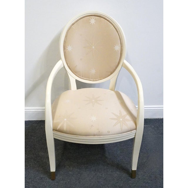 Contemporary Century Furniture Villa Domain Collection Neoclassical Art Deco Maple Round Lattice Back Dining Arm Chair For Sale - Image 3 of 11