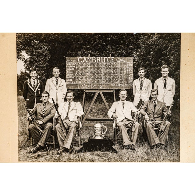 1940s Preppy University of Cambridge Riffle Association Antique Photograph Portrait Trophy Hunting Shooting Country Home Decor For Sale - Image 4 of 14