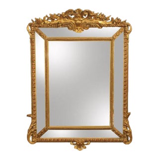 Antique French Louis XVI Gilded Ornate Mirror, Circa 1840–1850 For Sale