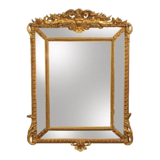Antique French Louis XVI Gilded Ornate Mirror, Circa 1840–1850 For Sale