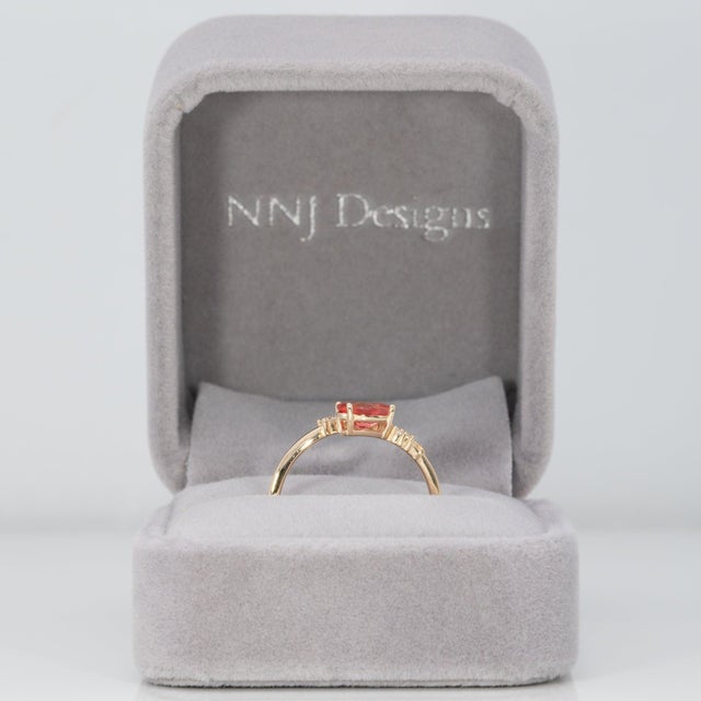 1Ct Padparadscha Sapphire Ring With Natural Diamond Accents: Solid 14k Gold, Size 6.75 For Sale - Image 4 of 9