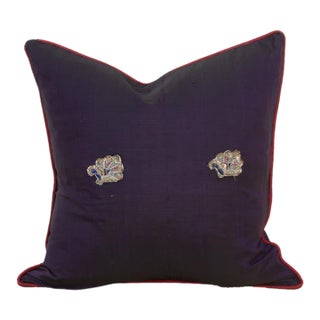 Mdra Blue Zardozi-Embroidered Silk Pillow Cover For Sale