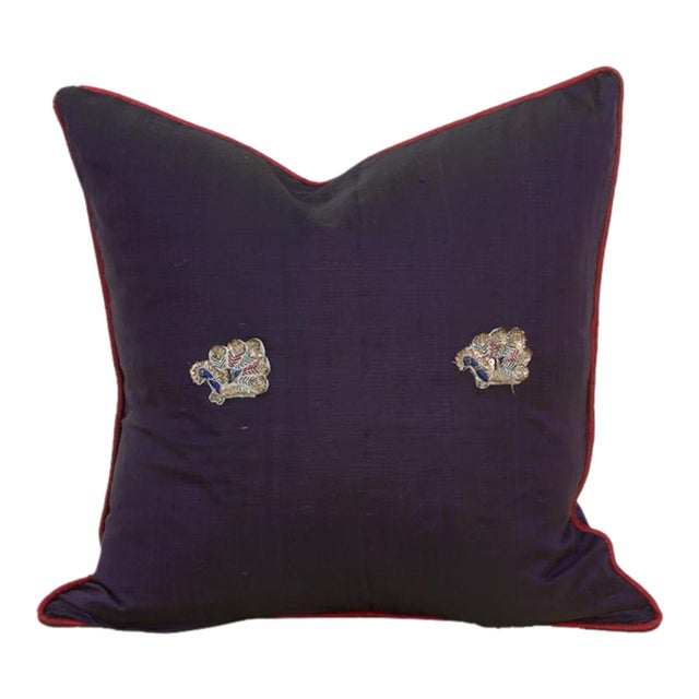 Mdra Blue Zardozi-Embroidered Silk Pillow Cover For Sale