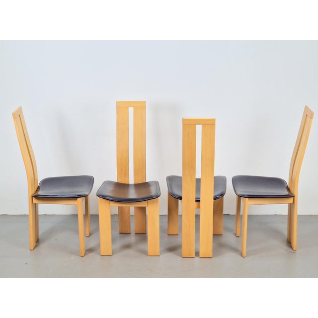 Vintage Beech and Leather Dining Chairs by Pietro Costantini for Ello, 1970s, Set of 4 For Sale - Image 4 of 13