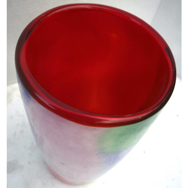 Glass Glamorous Mid-Century Cased–Glass Block Vase With Red Interior - Makora Krosno Poland For Sale - Image 7 of 17