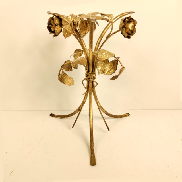 Vintage Hollywood Regency Metal Rose Side Table by Hans Kogl, 1970s For Sale - Image 4 of 13