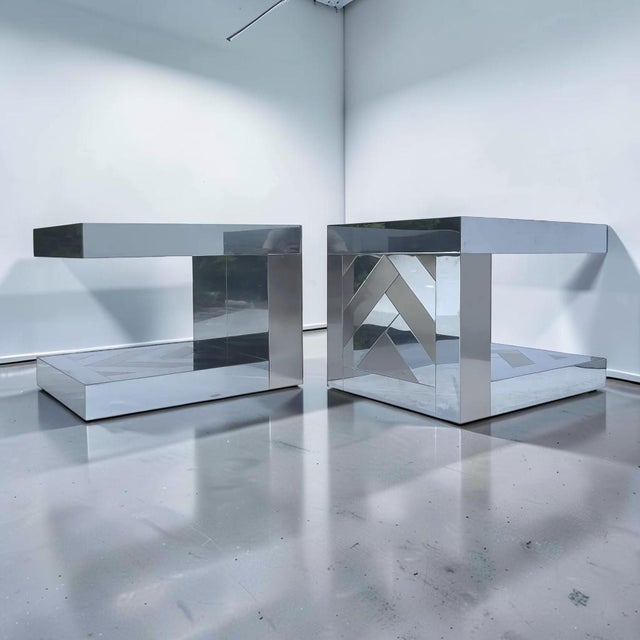 Mid-Century Modern 1970s Ello Chrome and Bonze Side Tables For Sale - Image 3 of 6