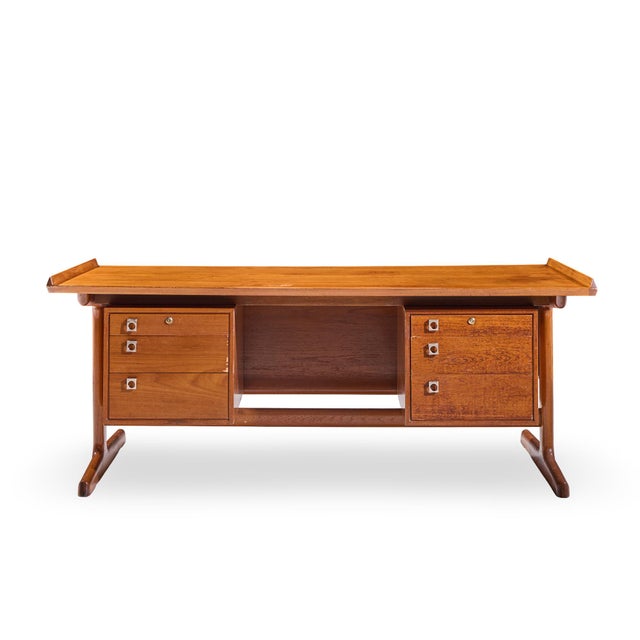 Arne Vodder for HP Hansen Mid Century Danish Teak Executive Desk This desk measures: 74.25 wide x 37 deep x 28.5 high,...
