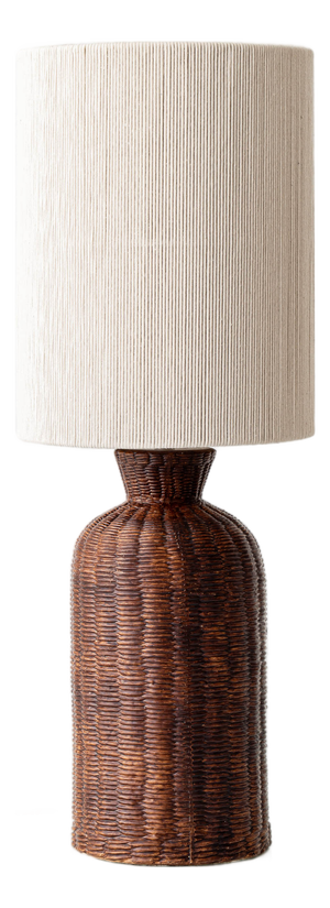 Wicker Table Lamp with New Woven Cream Cord Lampshade, 1970s