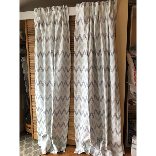 Contemporary Chevron Printed Drapes Hand Printed Fabric on Linen For Sale - Image 3 of 9
