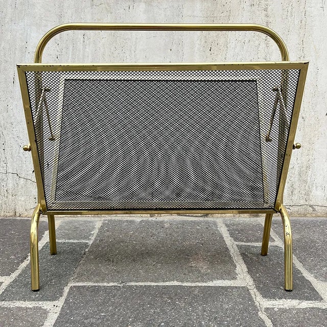Gilded Iron Magazine Rack with Net, Italy, 1960s For Sale - Image 10 of 11