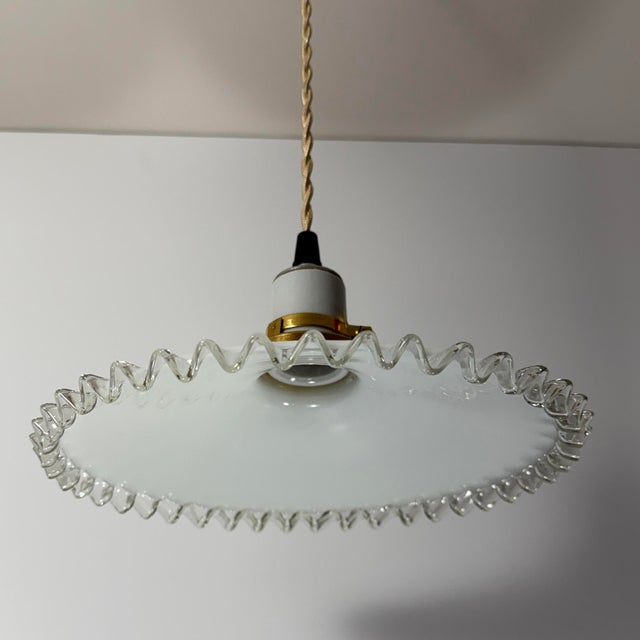 French White Opaline Glass “Frill” Pendant Light, 1930s For Sale - Image 4 of 7
