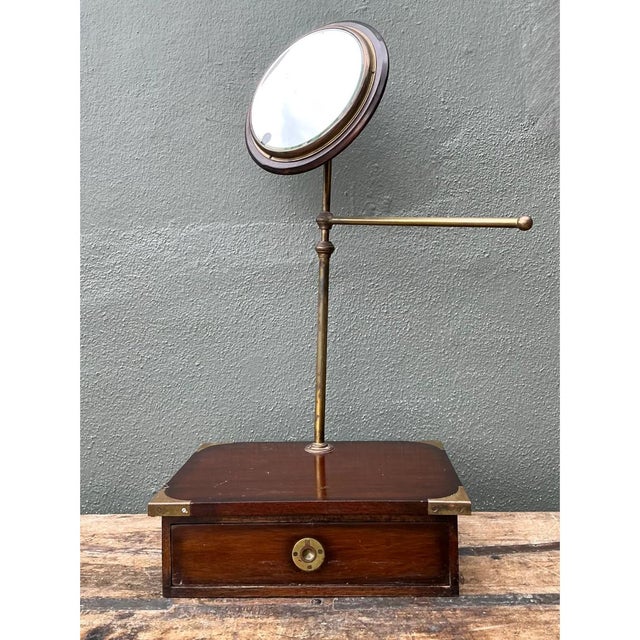 Vintage Brass and Wood Campaign Vanity Mirror For Sale - Image 10 of 12