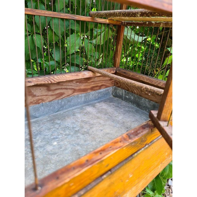 Large Antique Wooden Birdcage with Porcelain Feeders, 1920s-1950s For Sale - Image 3 of 12