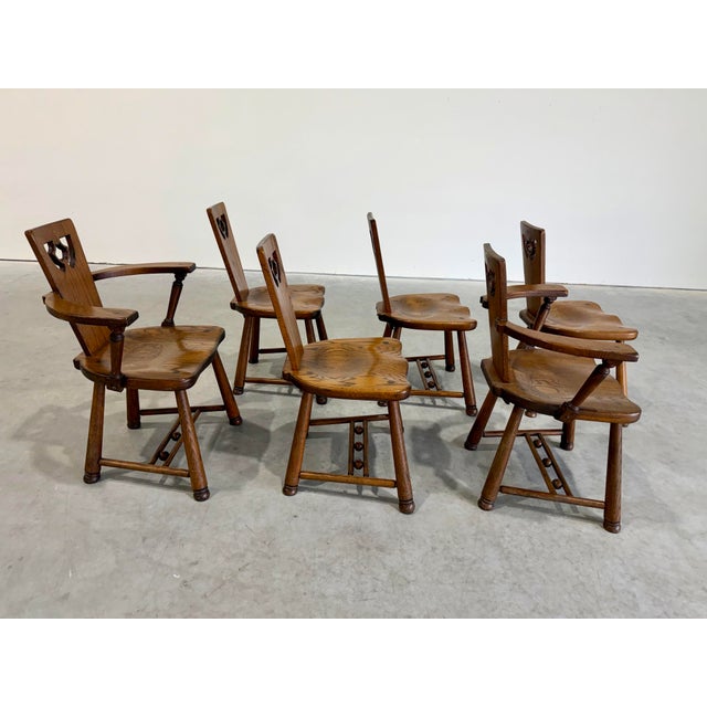 1940s Vintage Scandinavian Brutalist Oak Dining Chairs, Set of 6 For Sale - Image 5 of 12