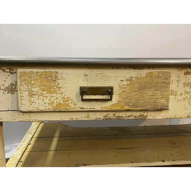 White Stainless Steel and Pine Country Kitchen Work Table For Sale - Image 8 of 16