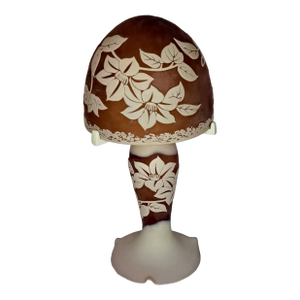 Vintage Galle-Style Cameo Glass Mushroom Table Lamp Ivory Amber Floral New