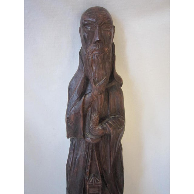 Chinese Tall Chinese Carved Wood Immortal Sculpture, 33" For Sale - Image 3 of 9