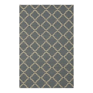 10x14 Blue Flat Weave Wool Stepped Diamond Lattice Geometric Modern Carpet Rug For Sale